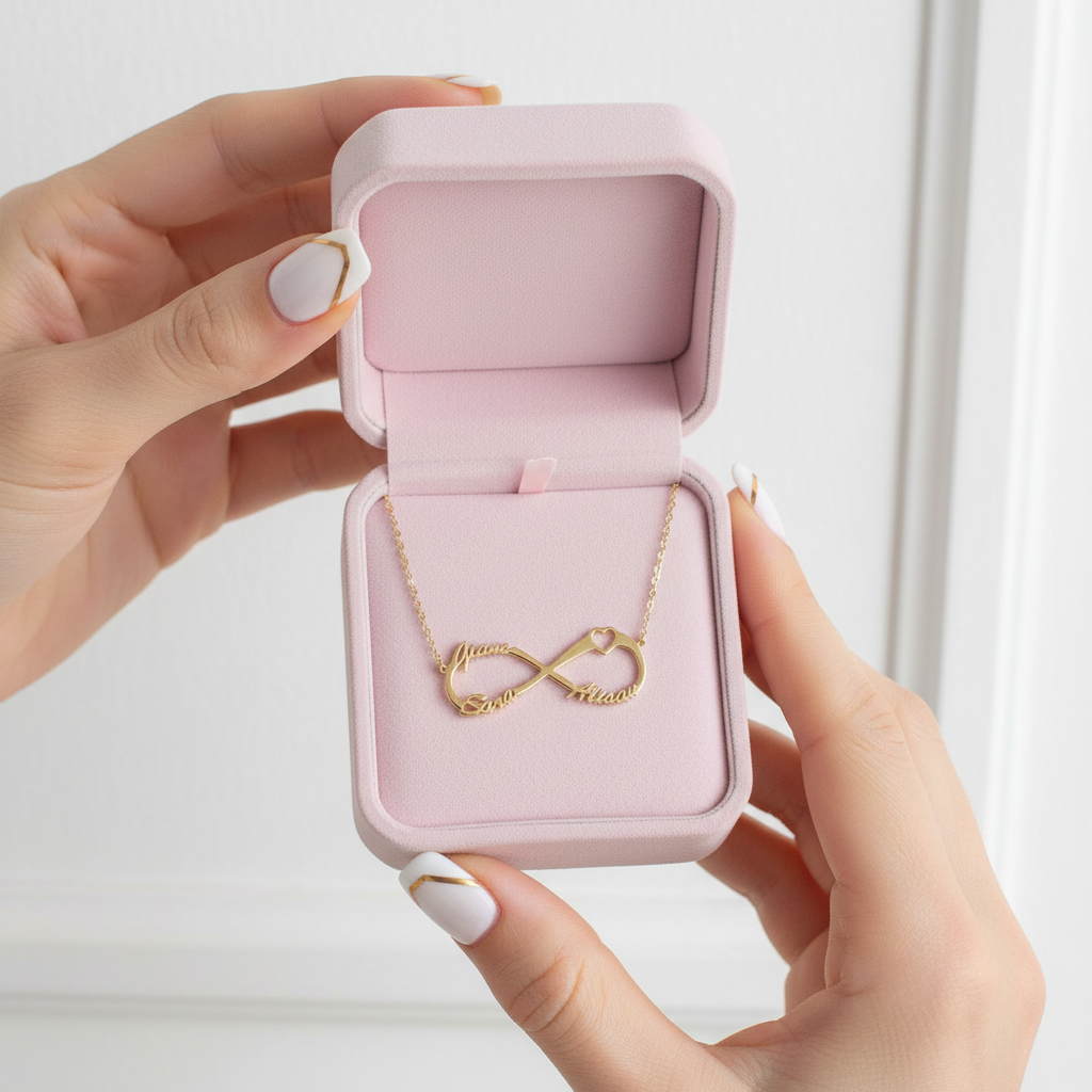 Custom Name Infinity Heart Pendant Necklace-Black Diamonds New York