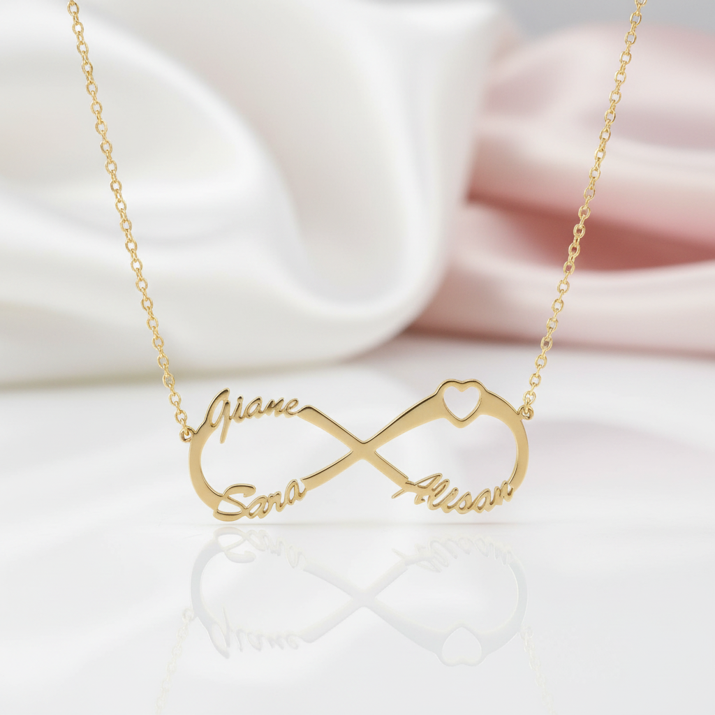 Custom Name Infinity Heart Pendant Necklace-Black Diamonds New York