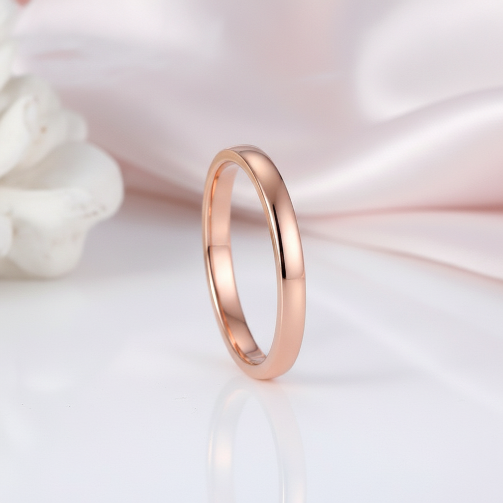 925 Sterling Silver Rose Gold Wedding Band-Black Diamonds New York