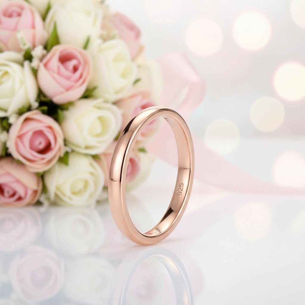 925 Sterling Silver Rose Gold Wedding Band-Black Diamonds New York