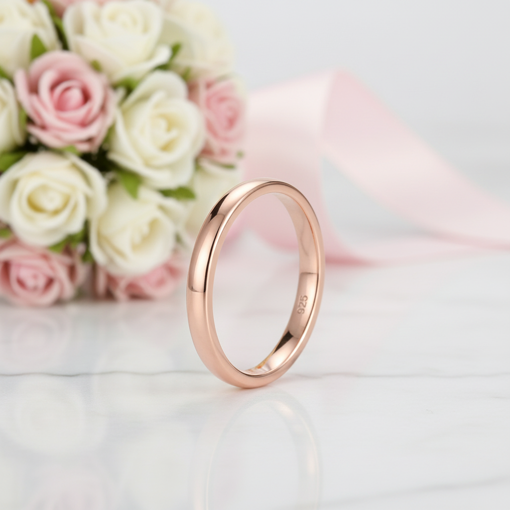 925 Sterling Silver Rose Gold Wedding Band-Black Diamonds New York