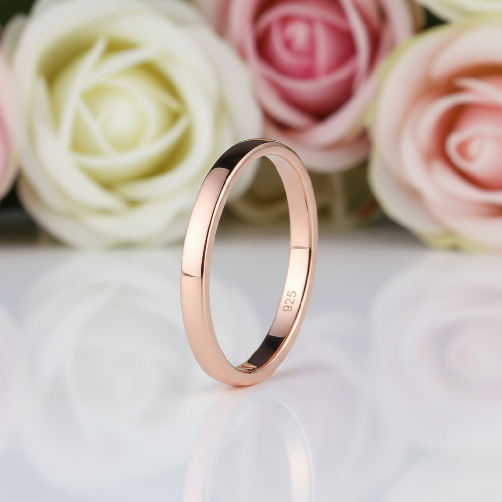 925 Sterling Silver Rose Gold Wedding Band-Black Diamonds New York