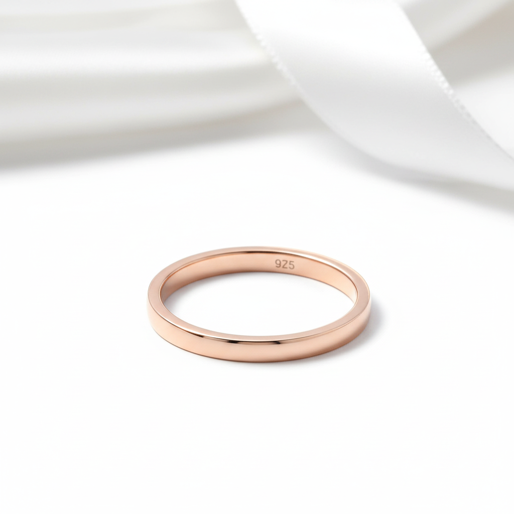 925 Sterling Silver Rose Gold Wedding Band-Black Diamonds New York