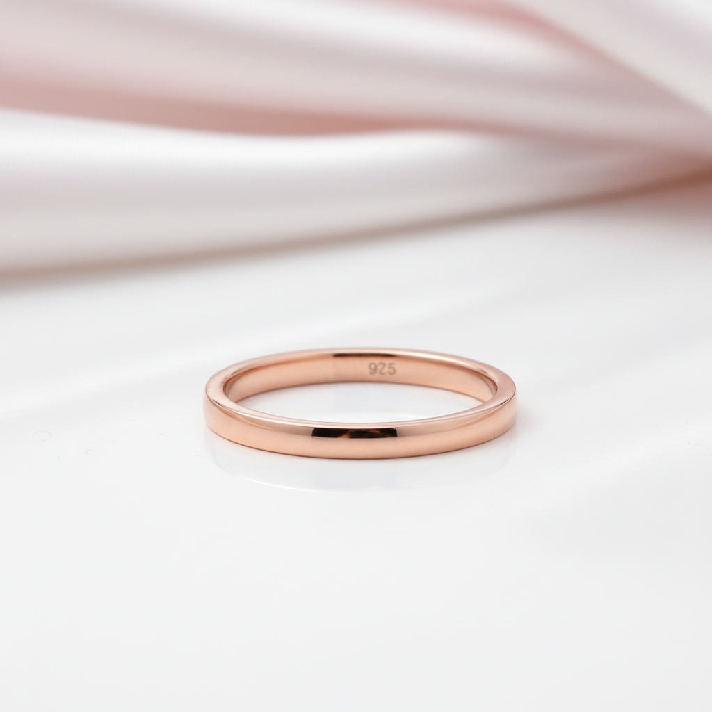 925 Sterling Silver Rose Gold Wedding Band-Black Diamonds New York