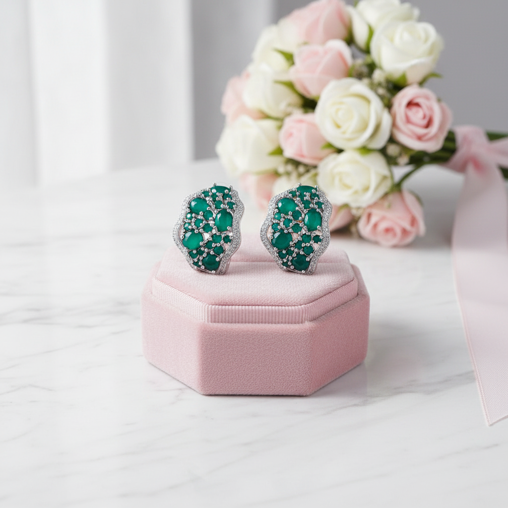 9.54Ct Green Agate Vintage Stud Earrings-Black Diamonds New York