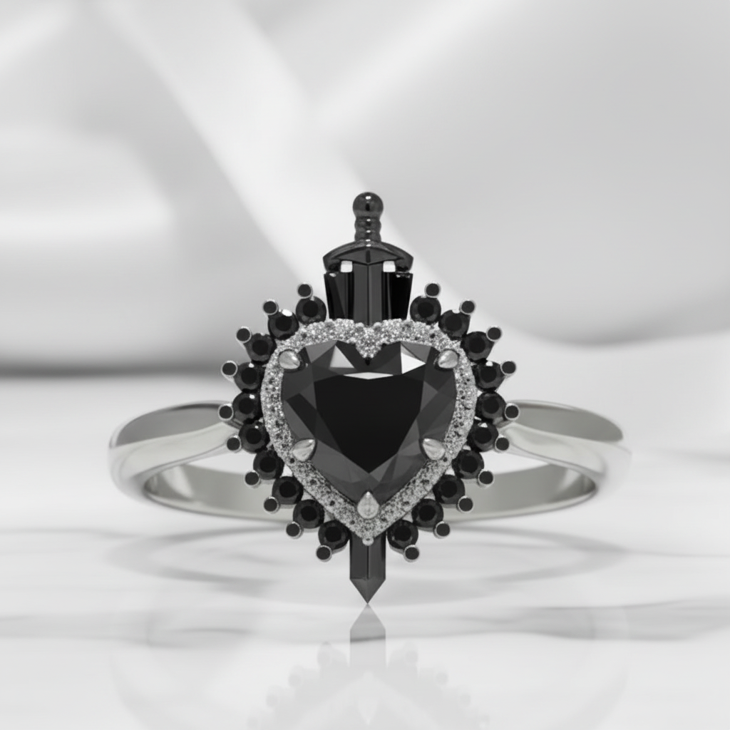 Against All Odds- Heart Shape Diamond Option Gothic Engagement Ring-Black Diamonds New York