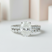 9k White Gold Oval Cut Diamond Half Eternity Wedding Ring Set-Black Diamonds New York