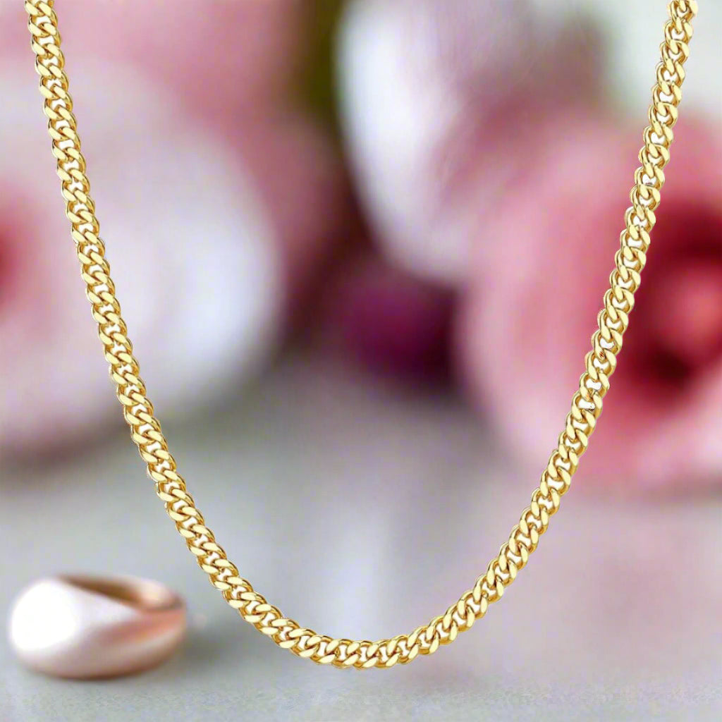 9k Yellow Gold Cuban Chain Necklace-Black Diamonds New York