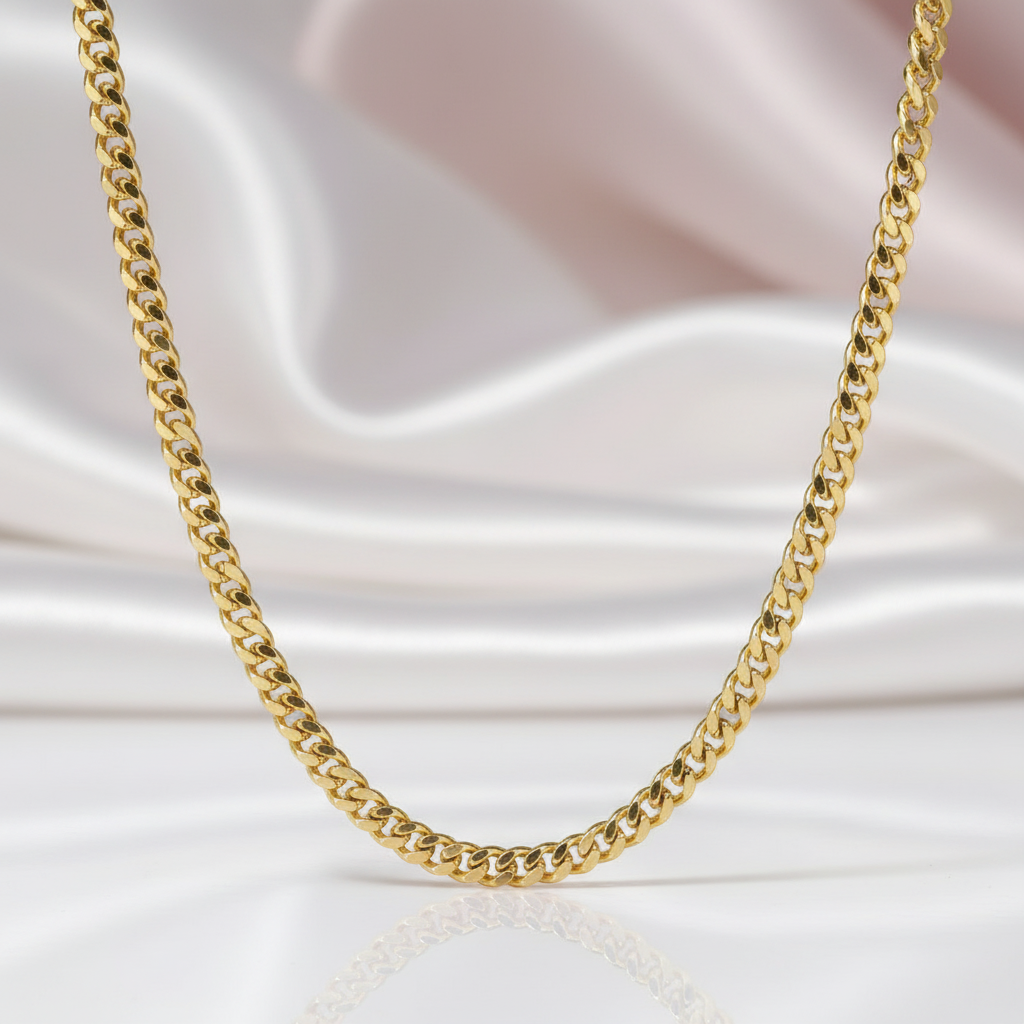 9k Yellow Gold Cuban Chain Necklace-Black Diamonds New York