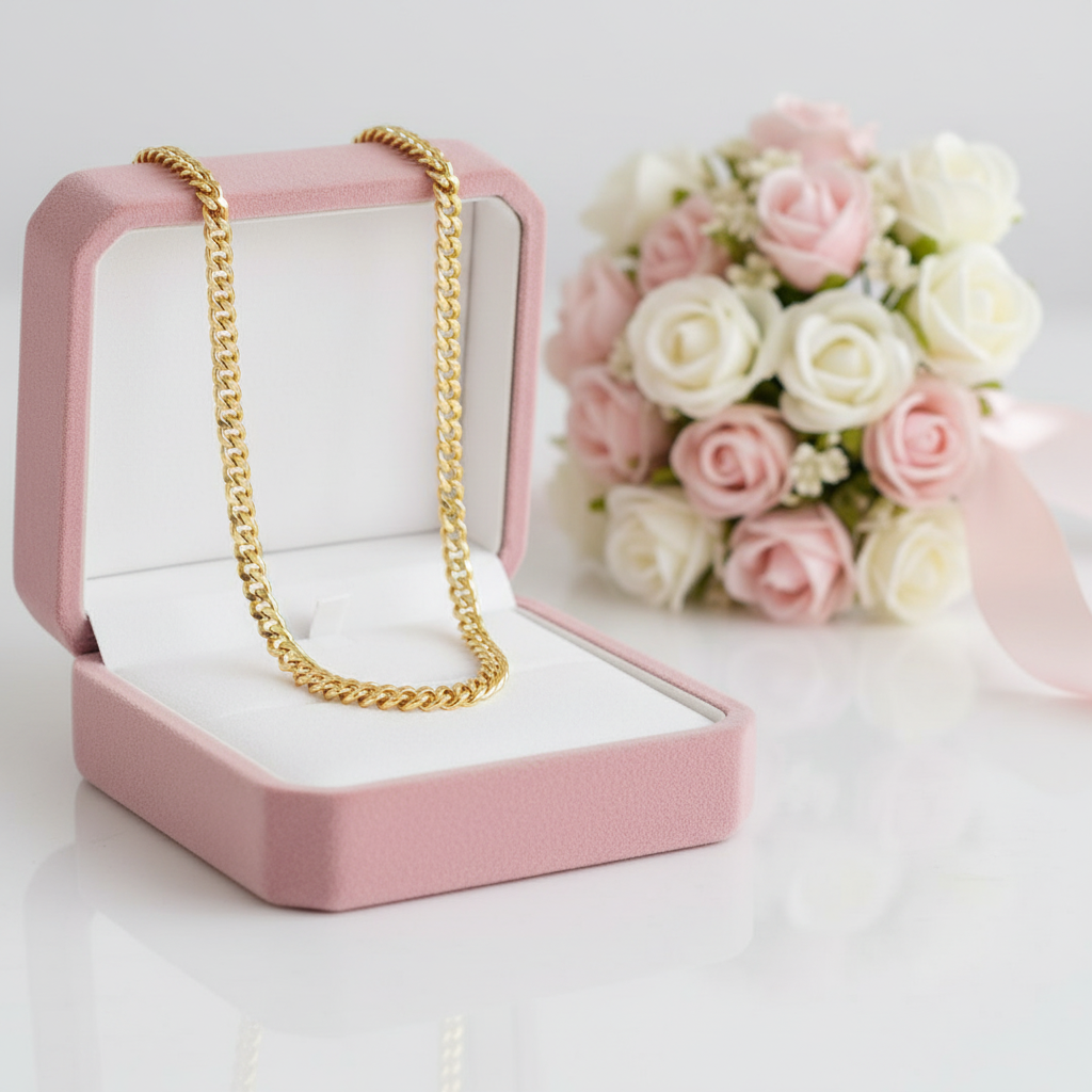 9k Yellow Gold Cuban Chain Necklace-Black Diamonds New York