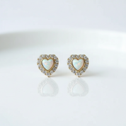9k Yellow Gold Heart Shaped Opal Stud Earrings-Black Diamonds New York