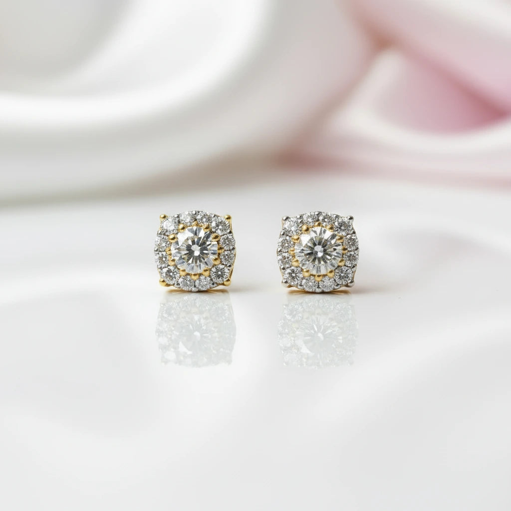 9k Yellow Gold Stud Earrings with Diamond Option Inlay-Black Diamonds New York