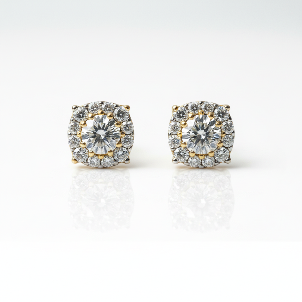9k Yellow Gold Stud Earrings with Diamond Option Inlay-Black Diamonds New York