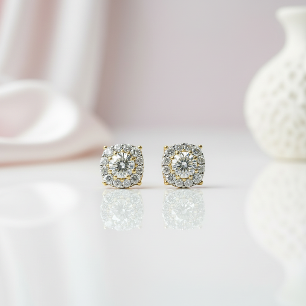 9k Yellow Gold Stud Earrings with Diamond Option Inlay-Black Diamonds New York