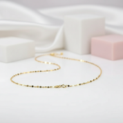 9k Yellow Gold Tile Chain Necklace-Black Diamonds New York