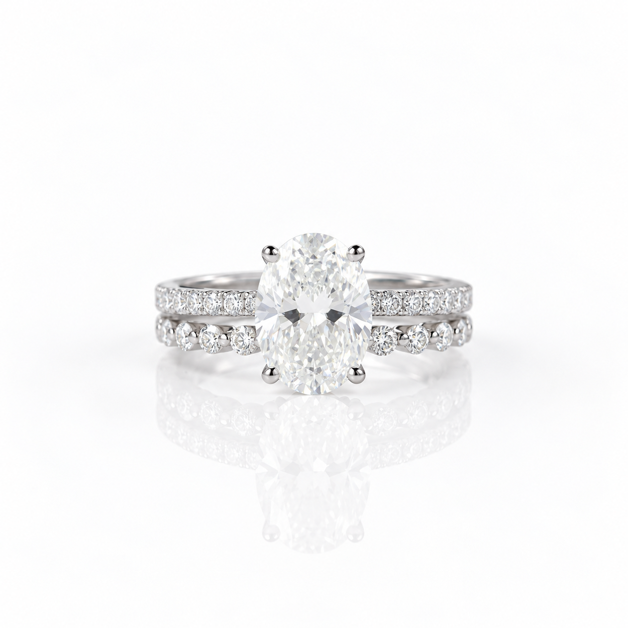 9k White Gold Oval Cut Diamond Option Half Eternity Wedding Ring Set-Black Diamonds New York