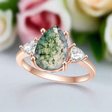 Unique Teardrop Natural Moss Agate Engagement Ring