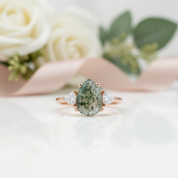 Unique Teardrop Natural Moss Agate Engagement Ring-Black Diamonds New York