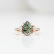 Unique Teardrop Natural Moss Agate Engagement Ring-Black Diamonds New York
