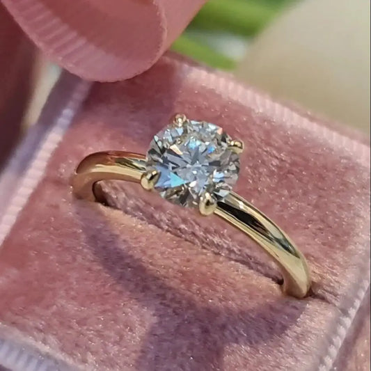 1.5 Ct Round Solitaire CVD Diamond Engagement Ring Set in 14K Yellow Gold-Black Diamonds New York