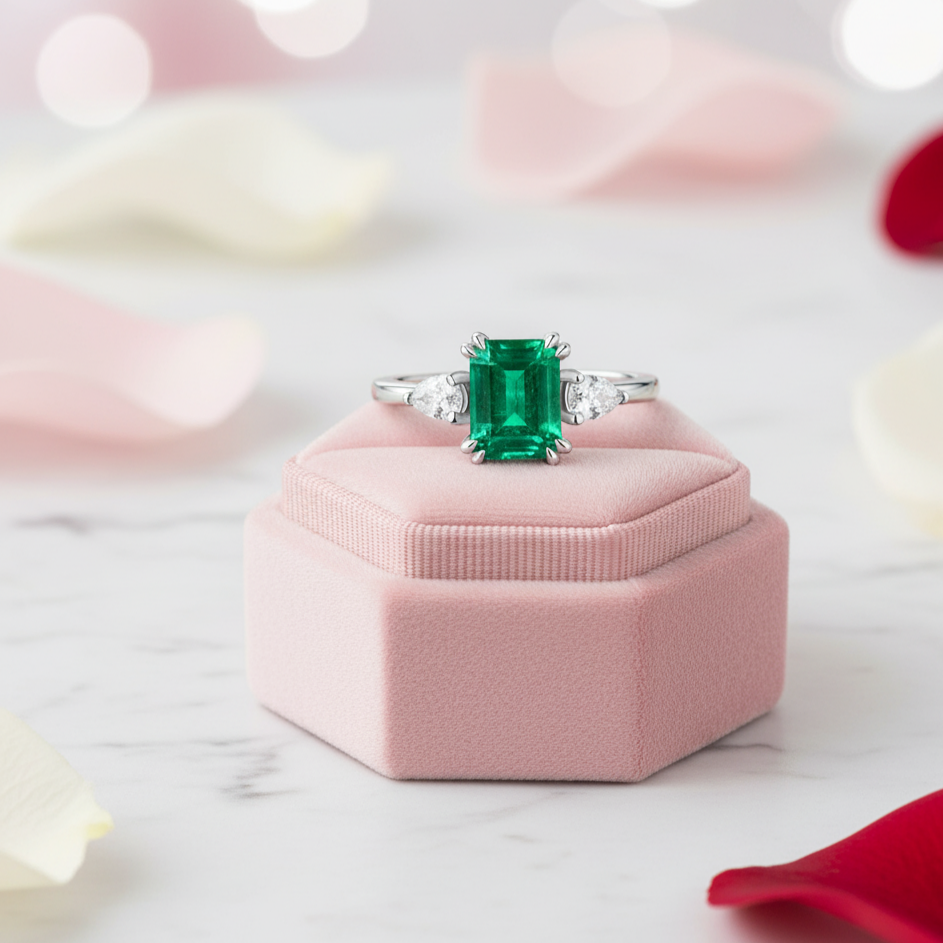 Adjustable 1.5 Carat Green Emerald Ring-Black Diamonds New York