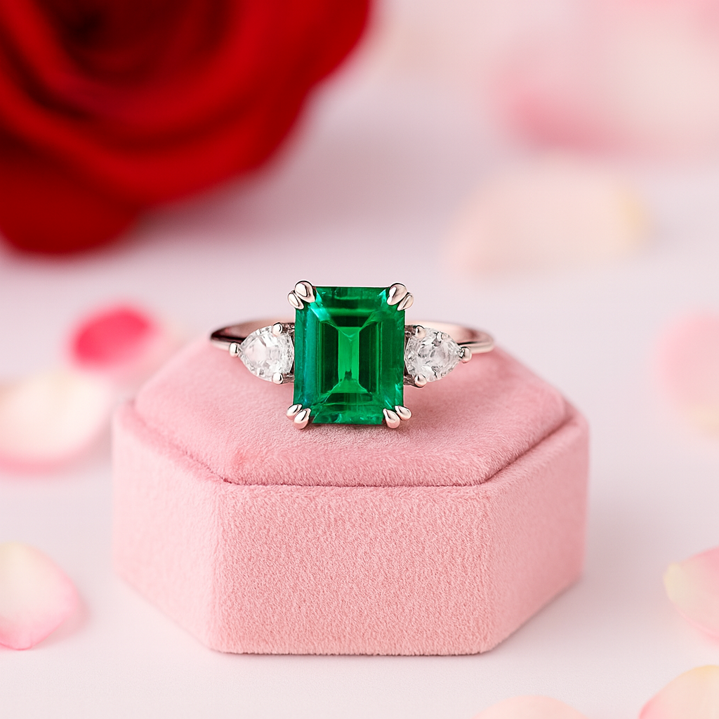 Adjustable 1.5 Carat Green Emerald Ring-Black Diamonds New York