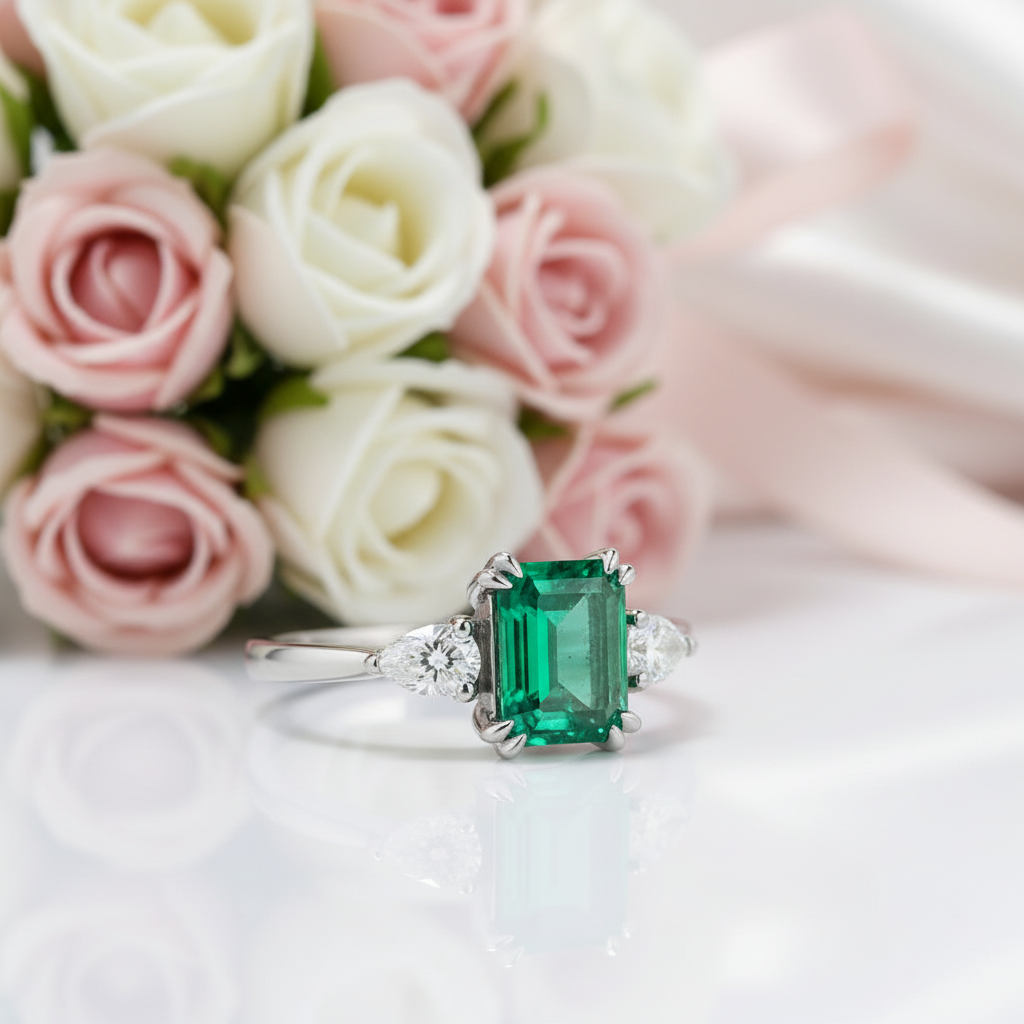 Adjustable 1.5 Carat Green Emerald Ring-Black Diamonds New York