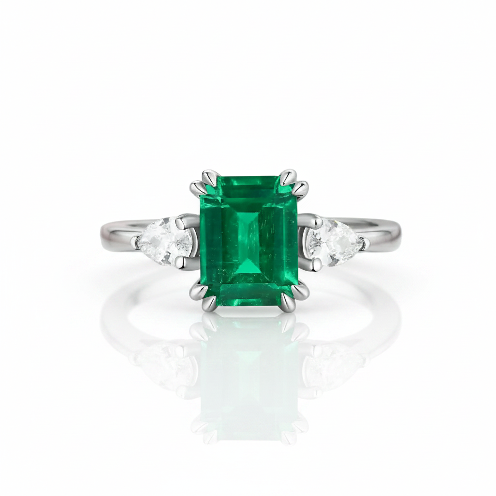 Adjustable 1.5 Carat Green Emerald Ring-Black Diamonds New York