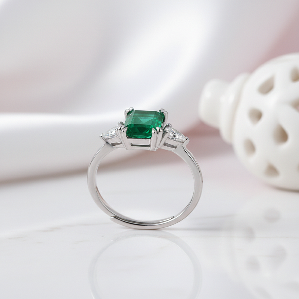Adjustable 1.5 Carat Green Emerald Ring-Black Diamonds New York
