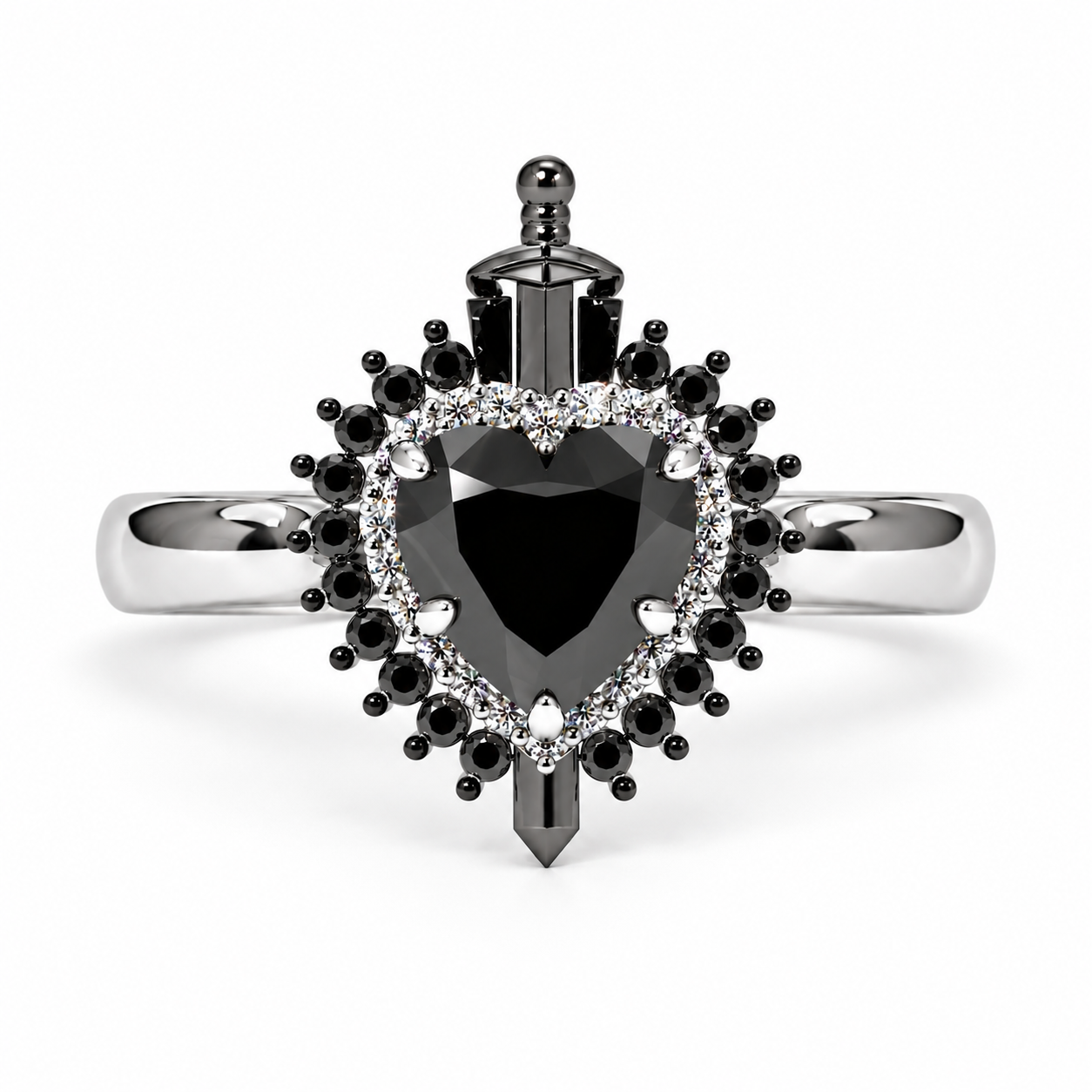 Against All Odds- Heart Shape Diamond Option Gothic Engagement Ring-Black Diamonds New York