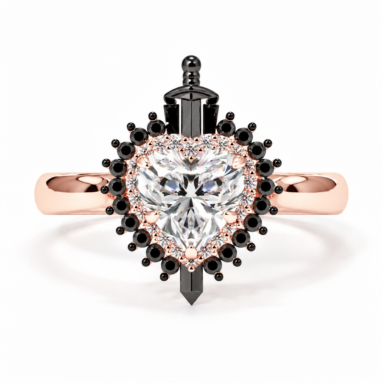 Against All Odds- Heart Shape Diamond Option Gothic Engagement Ring-Black Diamonds New York