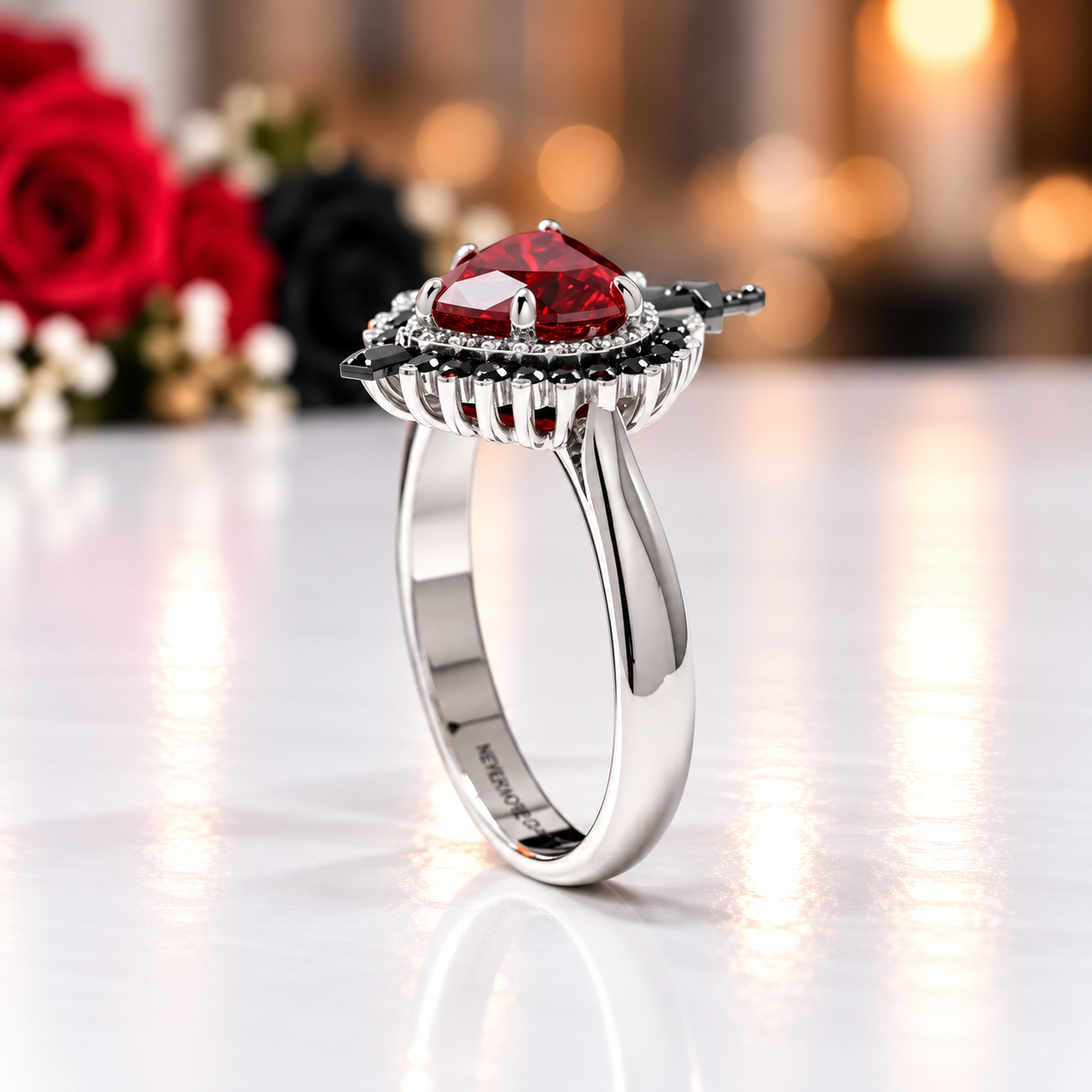 Against All Odds- Heart Shape Diamond Option Gothic Engagement Ring-Black Diamonds New York