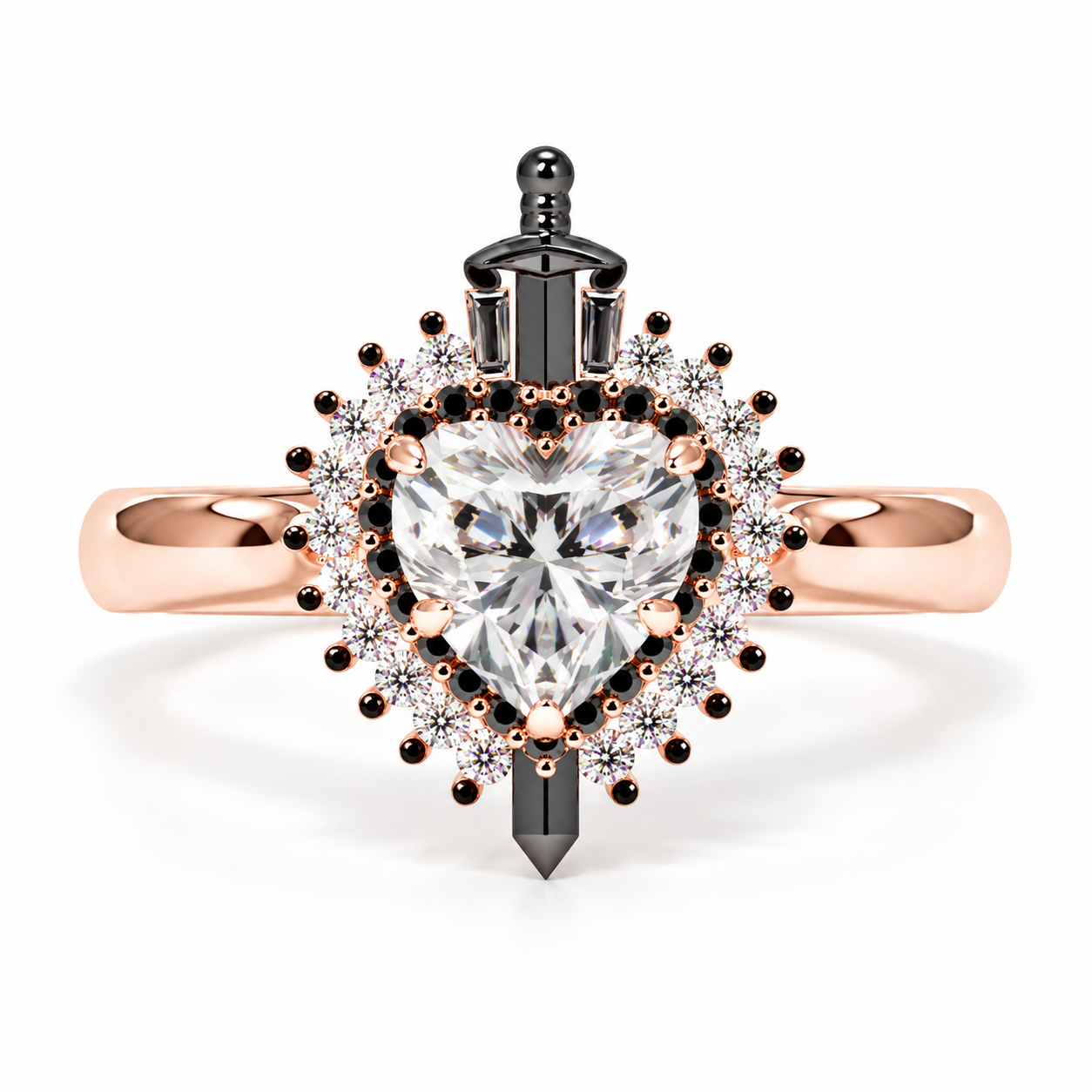 Against All Odds- Heart Shape Diamond Option Gothic Engagement Ring-Black Diamonds New York