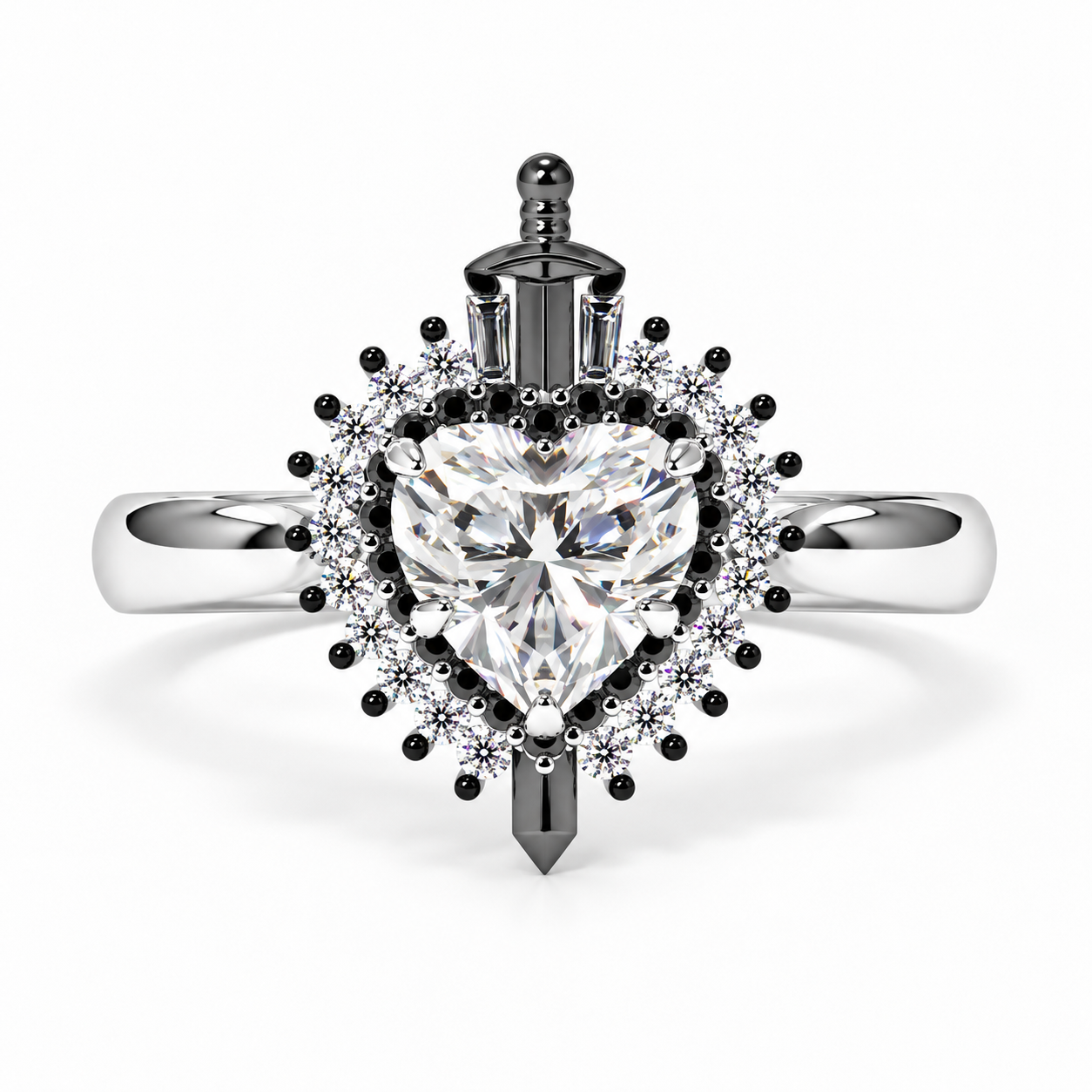 Against All Odds- Heart Shape Diamond Option Gothic Engagement Ring-Black Diamonds New York