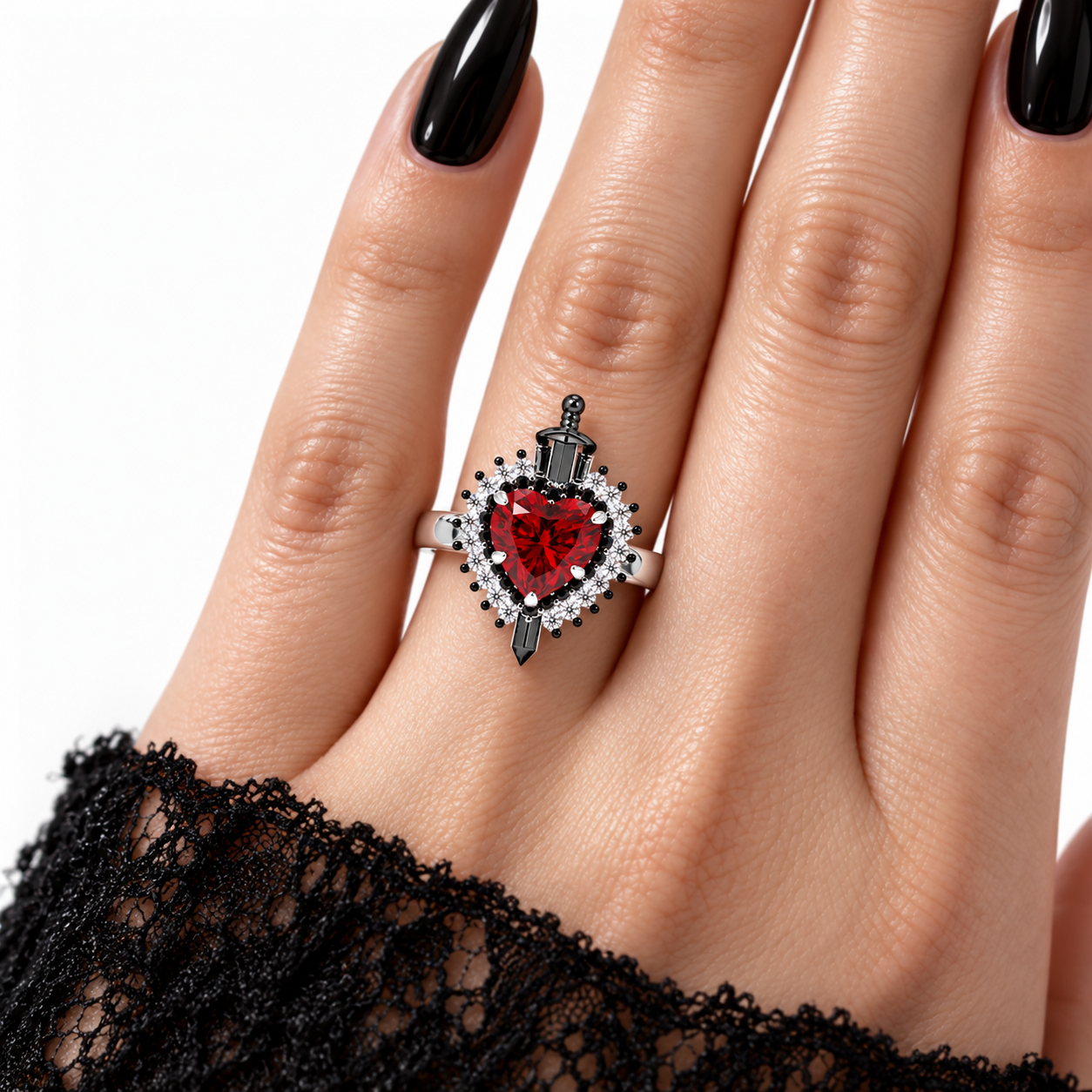 Against All Odds- Heart Shape Diamond Option Gothic Engagement Ring-Black Diamonds New York