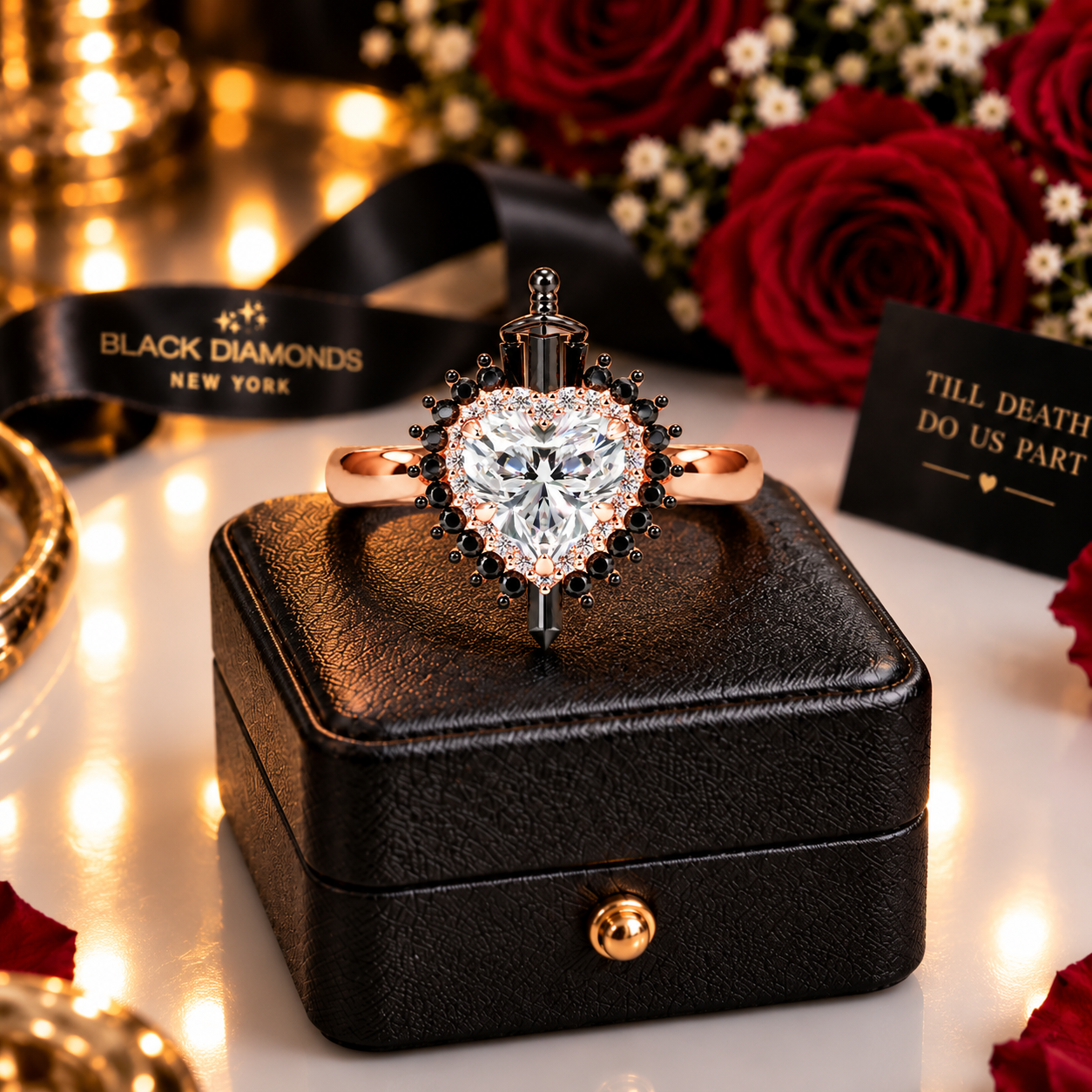 Against All Odds- Heart Shape Diamond Option Gothic Engagement Ring-Black Diamonds New York