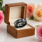 Aluminum Slag Inlay Hammered & Grooved Tungsten Carbide Ring-Black Diamonds New York
