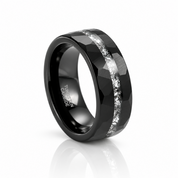 Aluminum Slag Inlay Hammered & Grooved Tungsten Carbide Ring-Black Diamonds New York