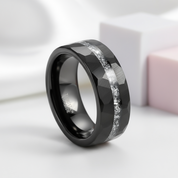 Aluminum Slag Inlay Hammered & Grooved Tungsten Carbide Ring-Black Diamonds New York