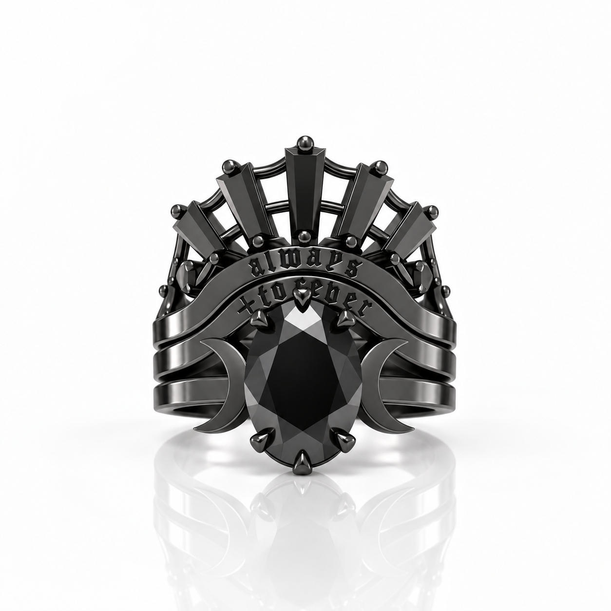 Always and Forever Promise Rings - Oval Cut Diamond Option Gothic Bridal Set in 14K Rose Gold-Black Diamonds New York