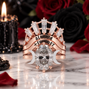 Always and Forever Promise Rings - Oval Cut Diamond Option Gothic Bridal Set in 14K Rose Gold-Black Diamonds New York