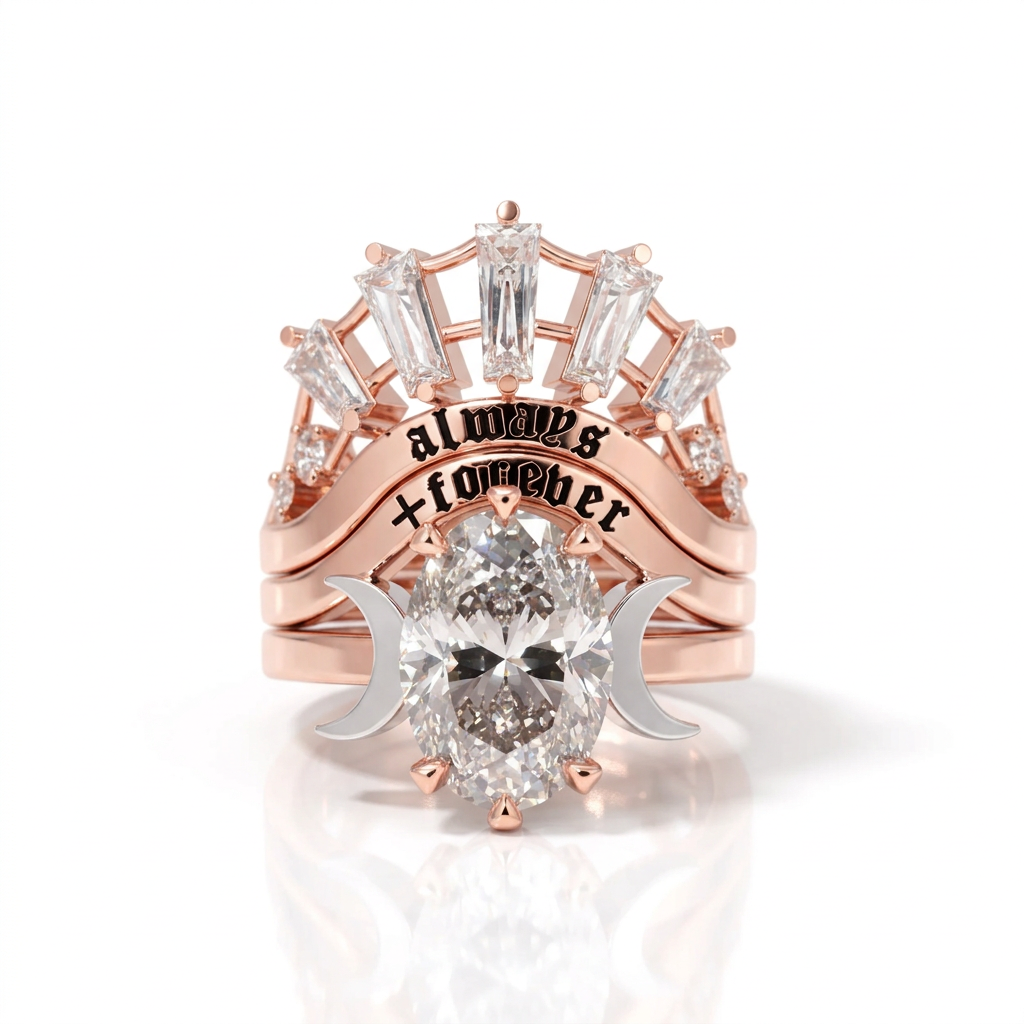 Always and Forever Promise Rings - Oval Cut Diamond Option Gothic Bridal Set in 14K Rose Gold-Black Diamonds New York