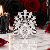 Always and Forever Promise Rings - Oval Cut Diamond Option Gothic Bridal Set in 14K Rose Gold-Black Diamonds New York