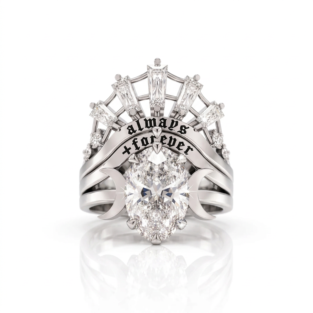 Always and Forever Promise Rings - Oval Cut Diamond Option Gothic Bridal Set in 14K Rose Gold-Black Diamonds New York