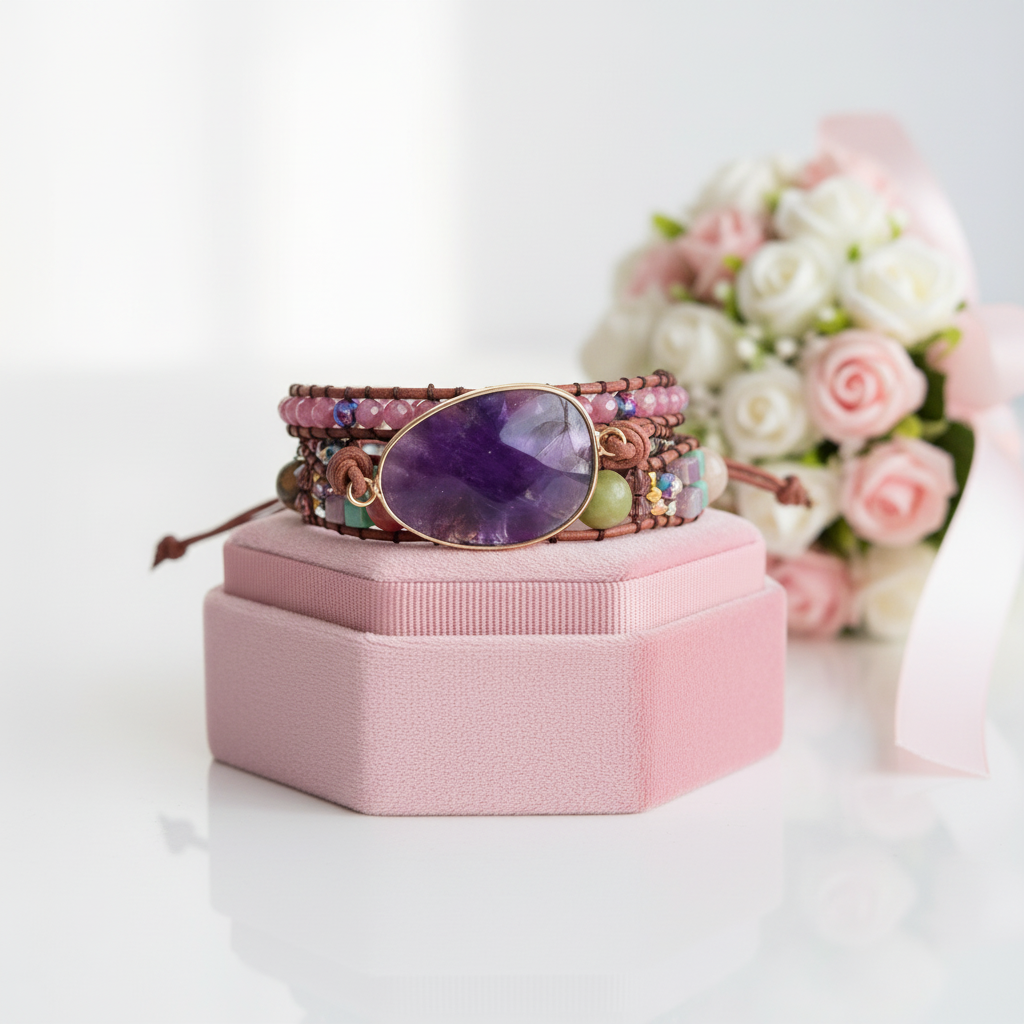 Amethyst & Mixed Natural Stones Handmade Bohemian Bracelet-Black Diamonds New York