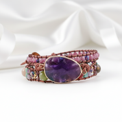 Amethyst & Mixed Natural Stones Handmade Bohemian Bracelet-Black Diamonds New York