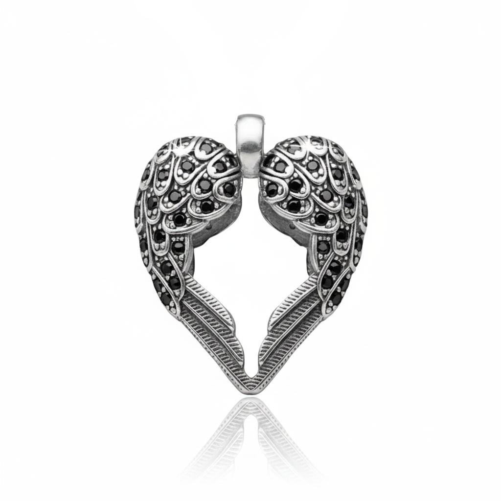 Angel Wings Heart Necklace Pendant-Black Diamonds New York