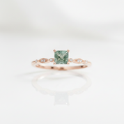 Antique Moss Agate Vintage Art Deco Rose Gold Engagement Ring Set-Black Diamonds New York
