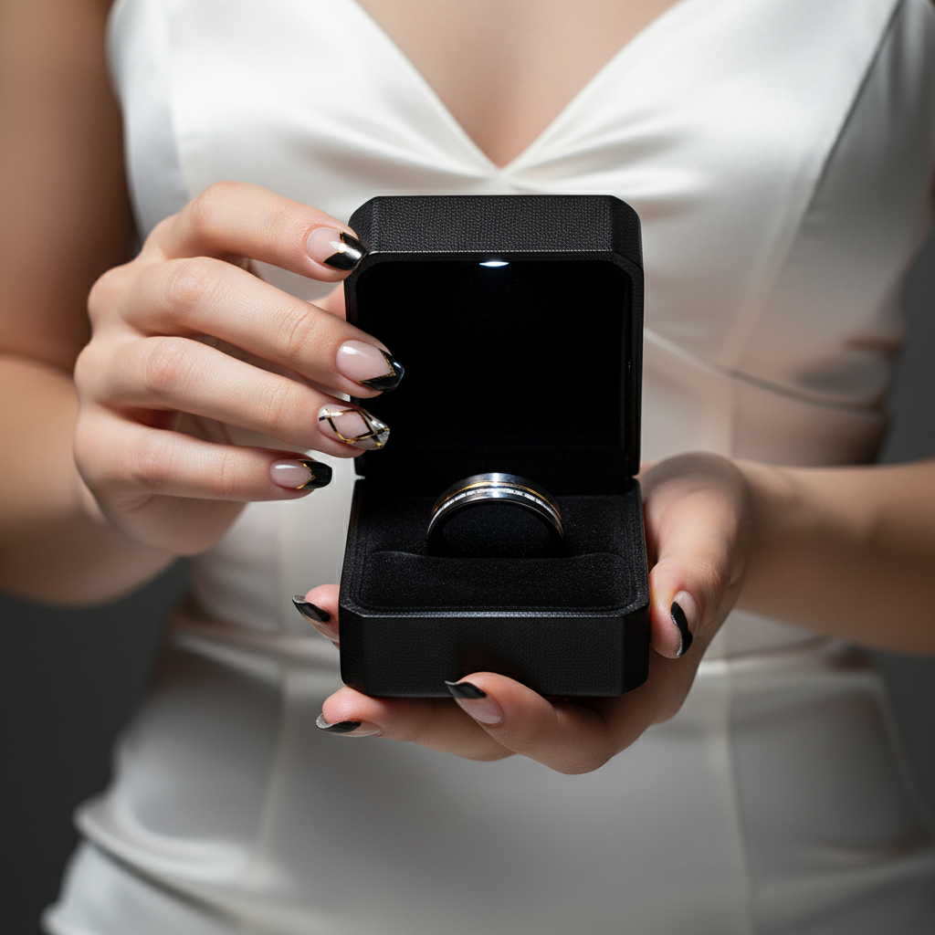 Antler Inlay with Gold Line Matte Black Tungsten Men's Wedding Band-Black Diamonds New York