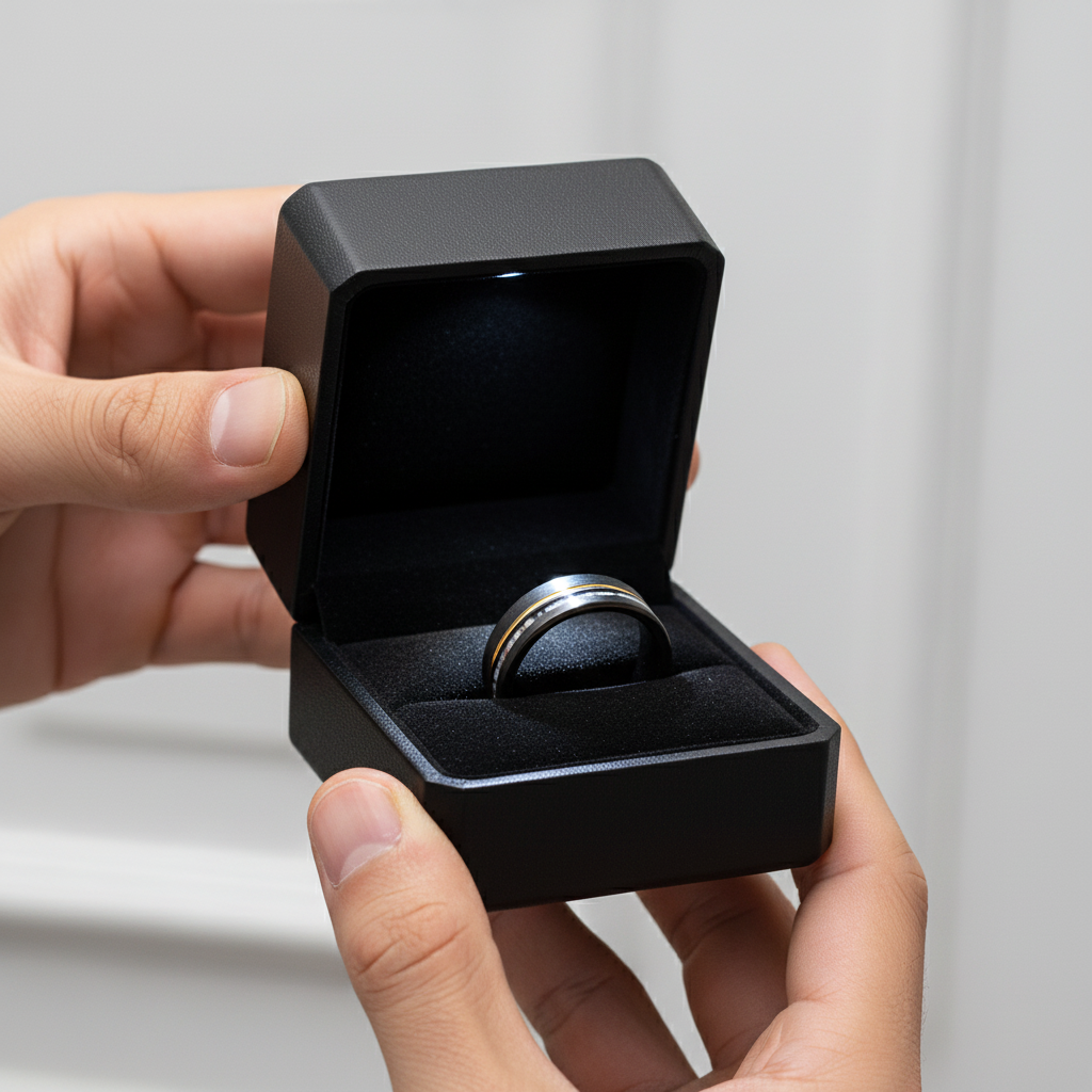 Antler Inlay with Gold Line Matte Black Tungsten Men's Wedding Band-Black Diamonds New York